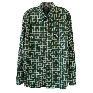 Lucky Brand Men's Saw Tooth Pocket Western Snap Front Long Sleeved Green White L